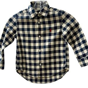 POLO RALPH LAUREN Blue and White Gingham Print Long Sleeve Button Front Size 3T